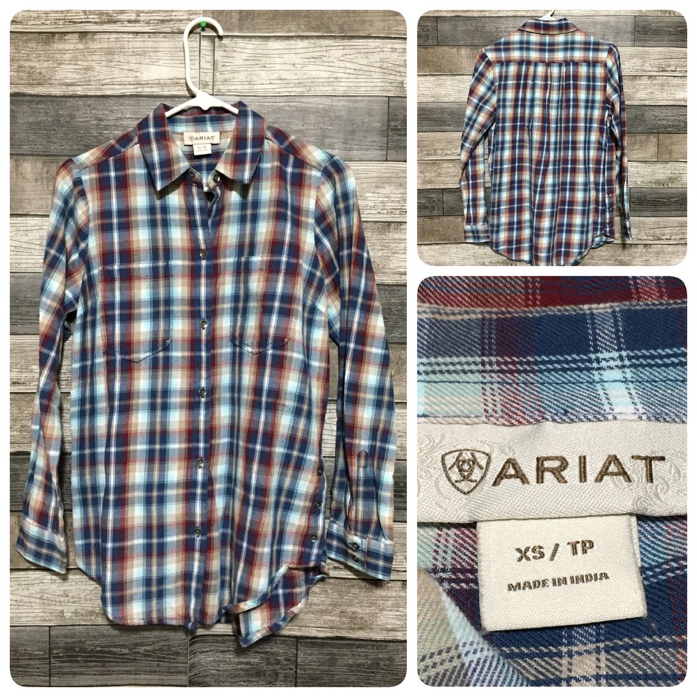 Ariat Plaid Button Up Shirt Women’s XS Tunic Side Buttons Casual Workwear